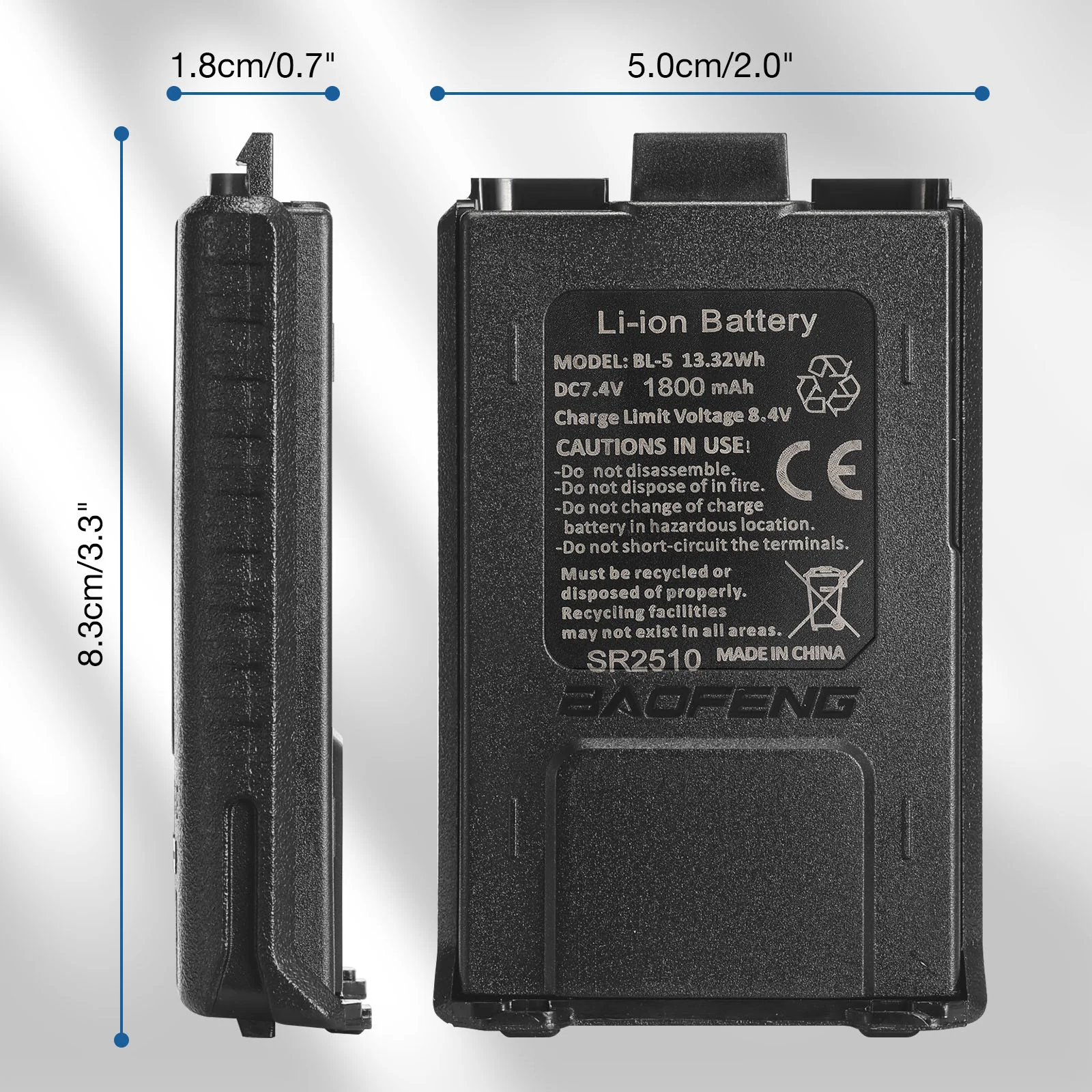 Battery 1800mAh for Baofeng UV-5R wIth USB-C Port - Image 2