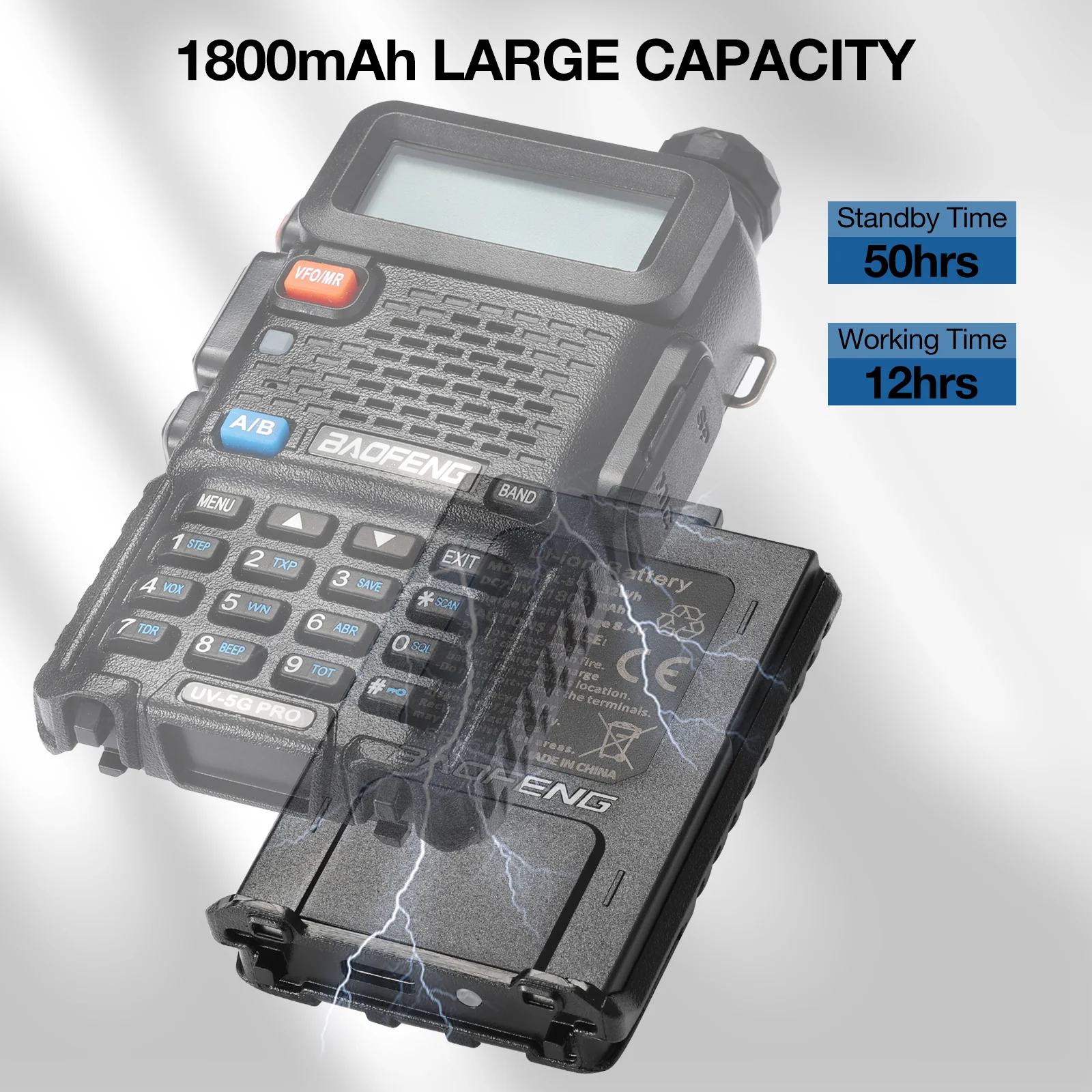 Battery 1800mAh for Baofeng UV-5R wIth USB-C Port - Image 3