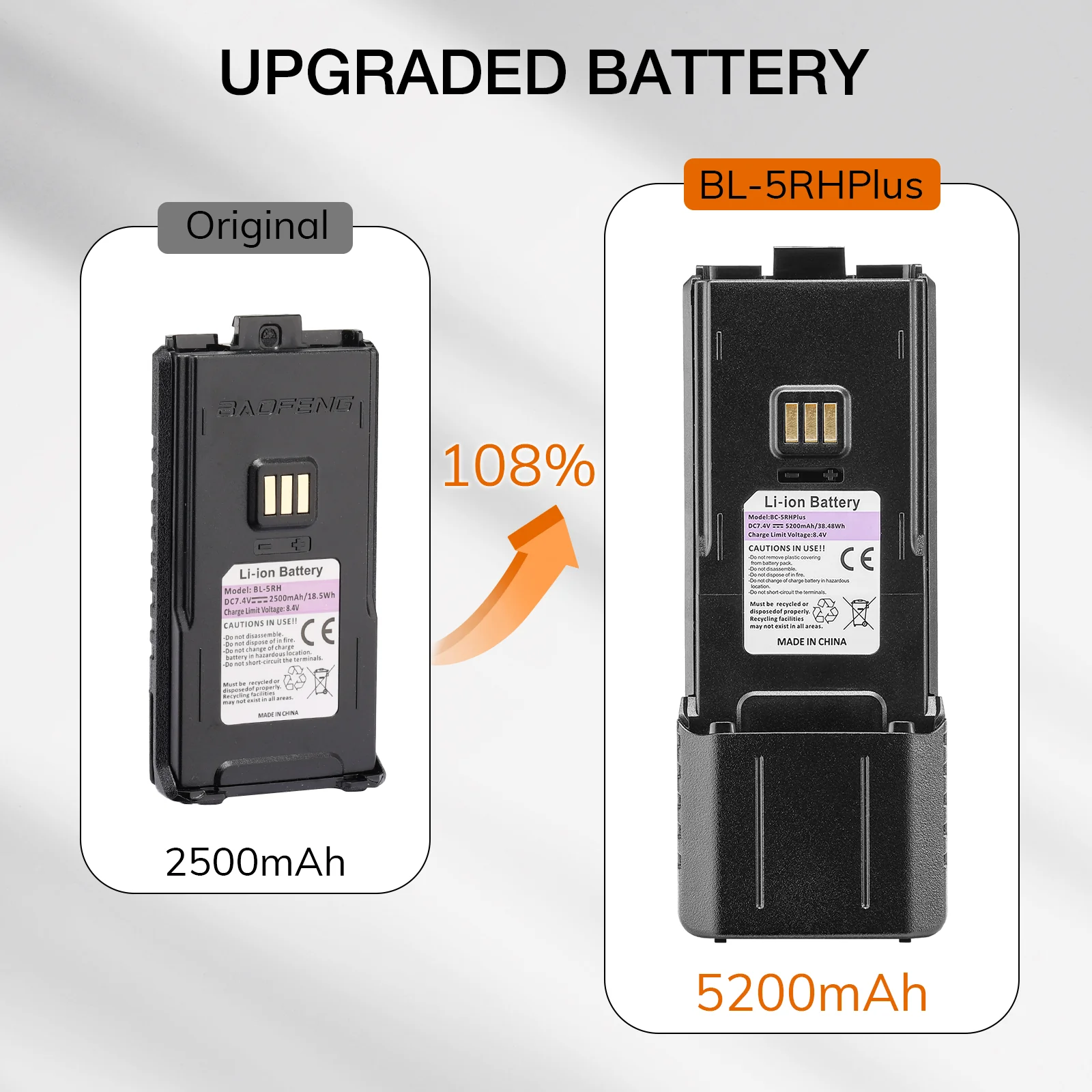 Battery 5200mAh for UV-5G Plus/UV-5RM Plus/UV-5RM Plus GPS with USB-C Port - Image 3